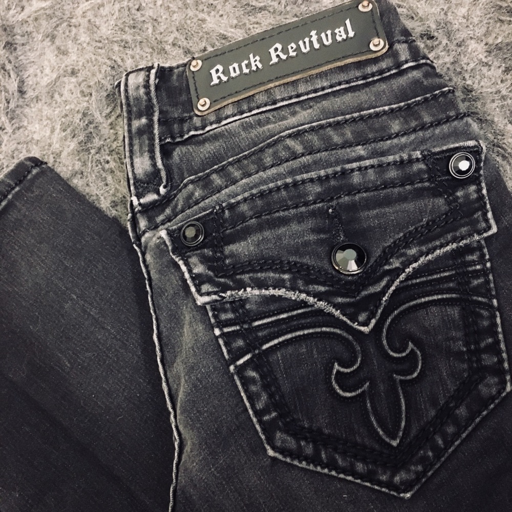 Black Straight Leg Rock Revival Jeans